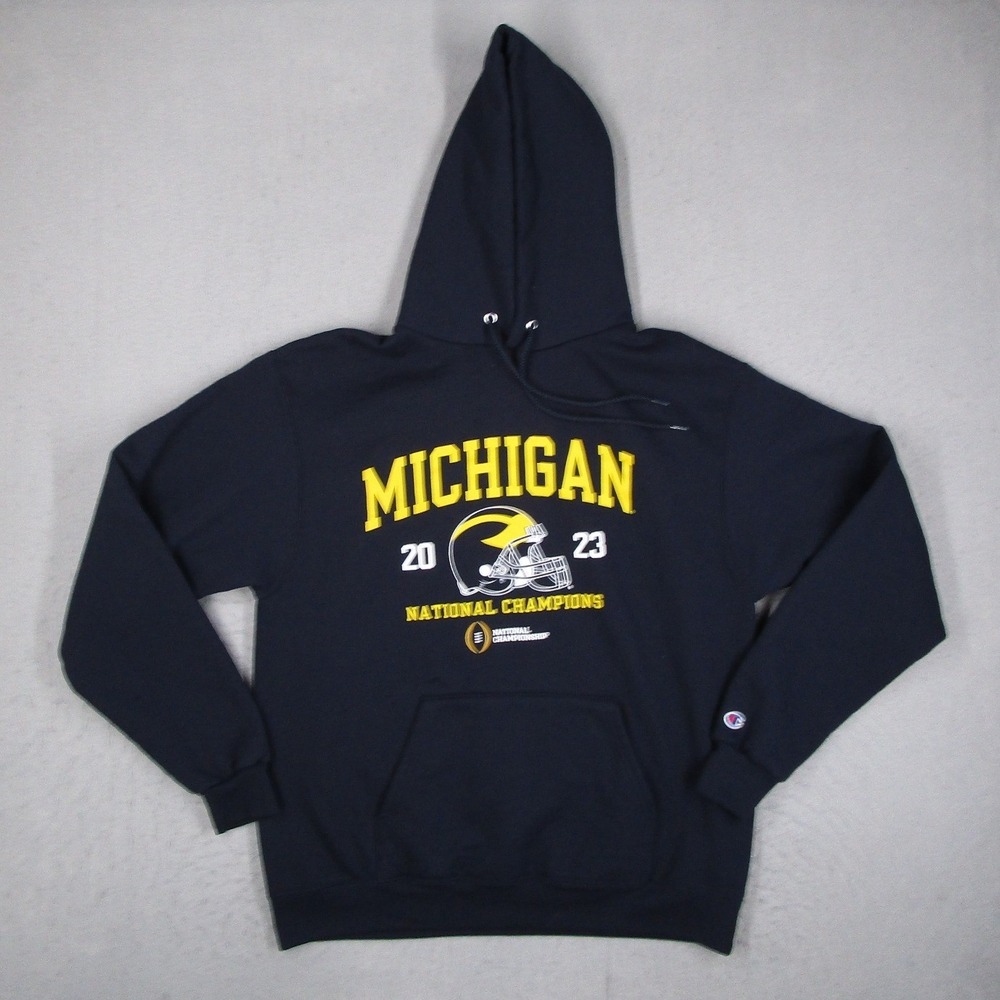 Champion Michigan Wolverines 2023 National Champions Hoodie Mens Large Navy Blue